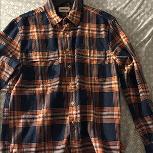 Taylor Stitch Orange and Navy Plaid Flannel Shirt 42